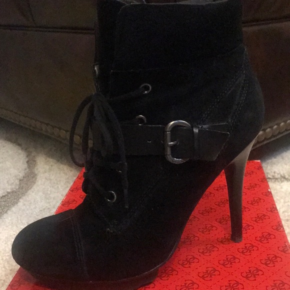 GUESS GWFontanna Black Suede Lace Up Boots - Picture 4 of 4